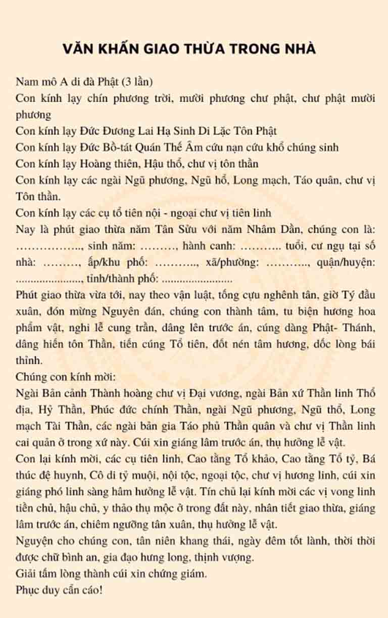 Bài Văn Khấn Giao Thừa Đón Năm Mới Bình An, Tài Lộc 7 van khan giao thua TRONG NHA