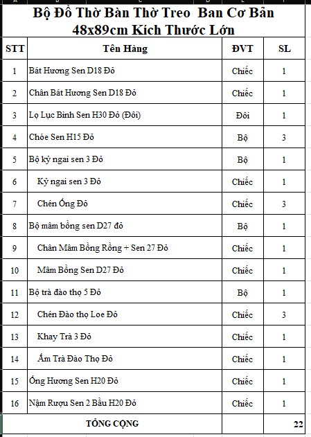 Bộ Đồ Thờ Ban Thờ Treo Hoạ Tiết Sen Ban Cơ Bản 48x89cm bao gia ban tho treo48 61 lon