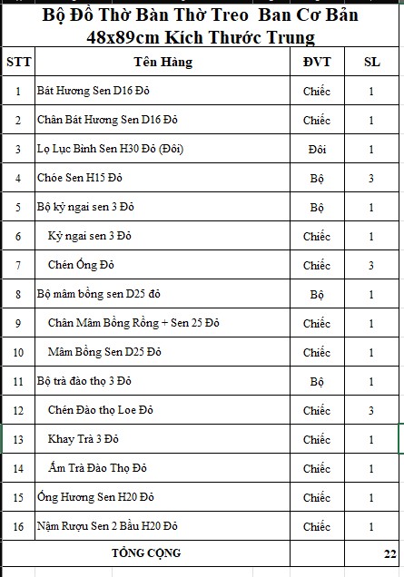 Bộ Đồ Thờ Ban Thờ Treo Hoạ Tiết Sen Ban Cơ Bản 48x89cm bao gia ban tho treo48 61 nho