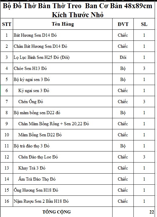 Bộ Đồ Thờ Ban Thờ Treo Hoạ Tiết Sen Ban Cơ Bản 48x89cm bao gia ban tho treo48 61