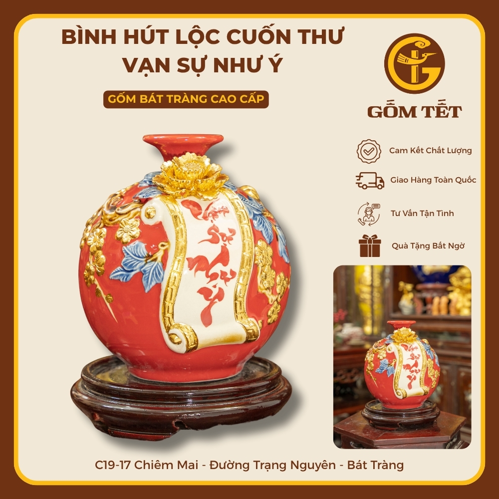 Bình Hút Lộc Cuốn Thư Vạn Sự Như Ý Rát Vàng