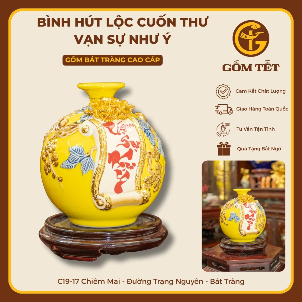 Bình Hút Lộc Cuốn Thư Phát Tài Phát Lộc Dát Vàng