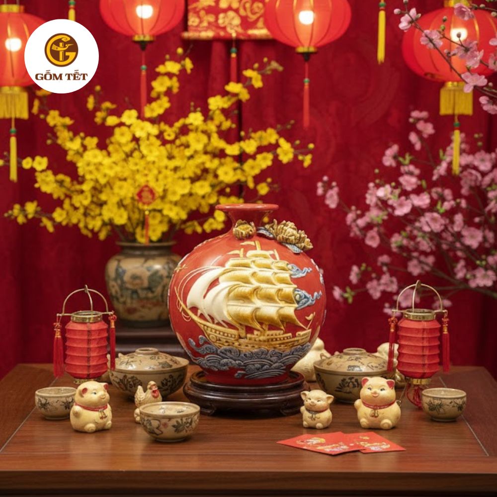 Bình Hút Lộc Thuận Buồm Xuôi Gió Men Màu