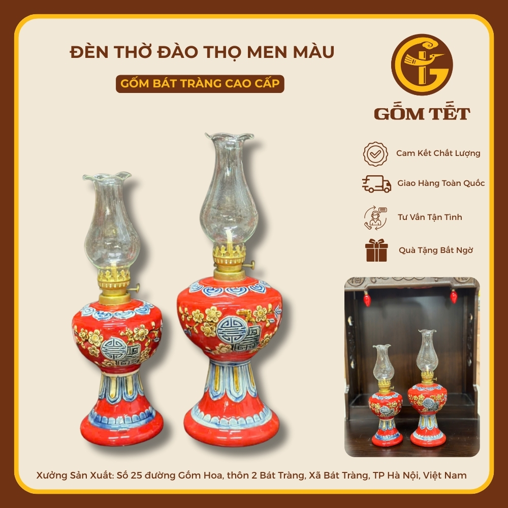 Đèn Thờ Gốm Sứ Men Màu