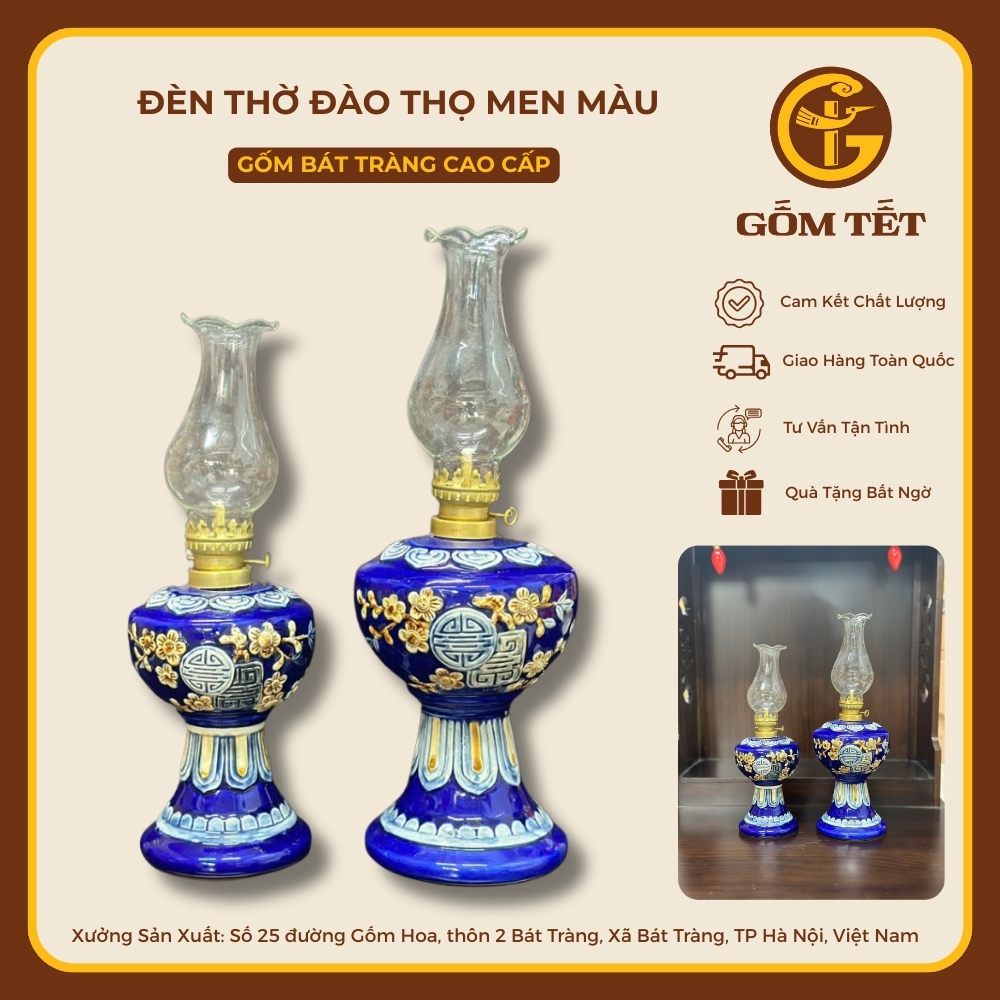 Đèn Thờ Gốm Sứ Men Màu 3 den tho dao tho men mau