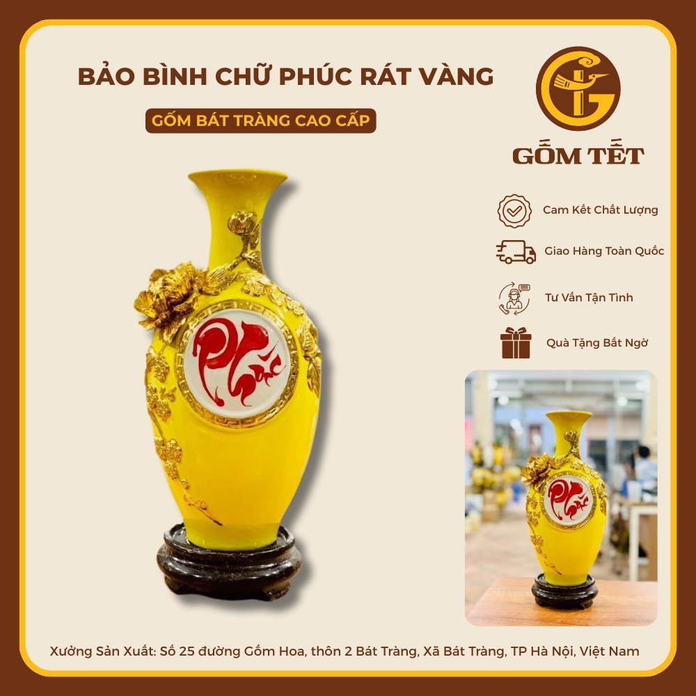 Bảo Bình Chữ Phúc Dát Vàng