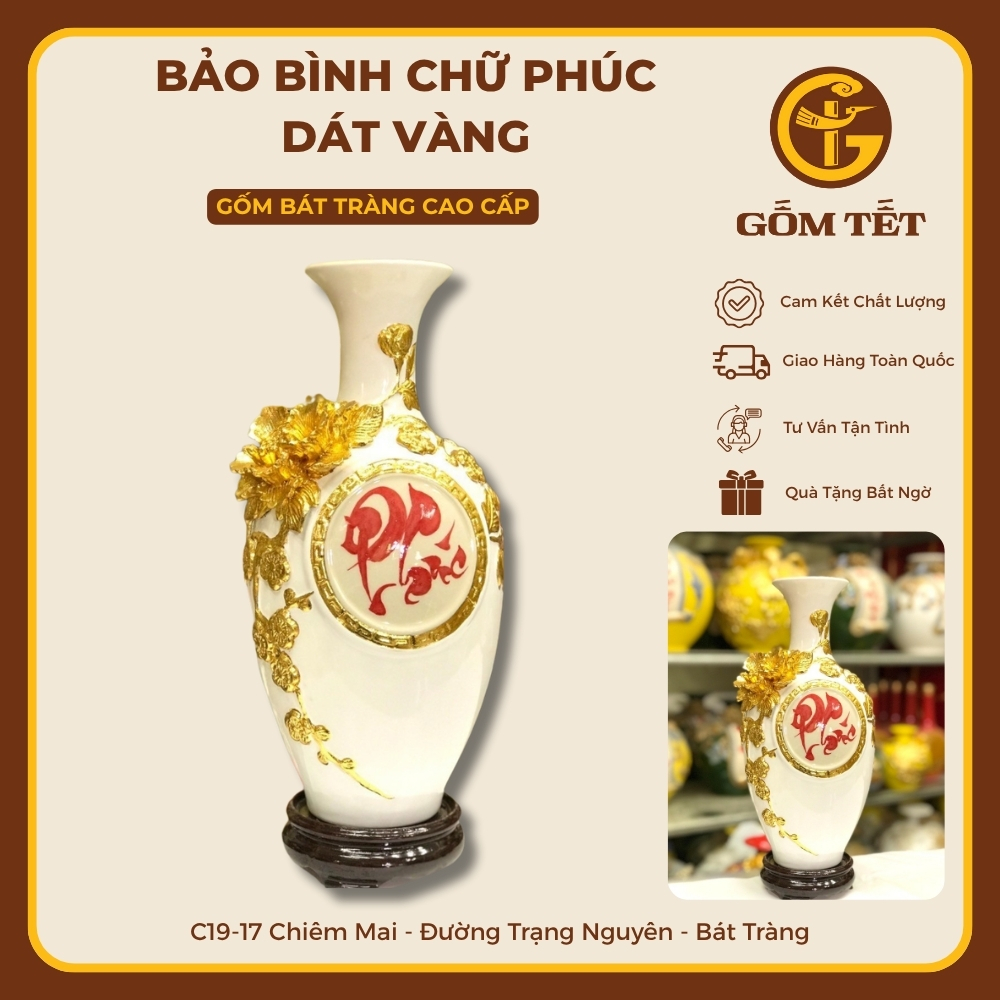 Bảo Bình Chữ Phúc Dát Vàng 3 Bao binh chu phuc dat vang 3