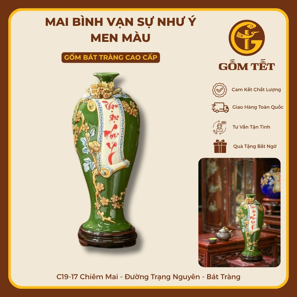 Mai Bình Vạn Sự Như Ý Men Màu 5 Mai binh Van su nhu y men mau