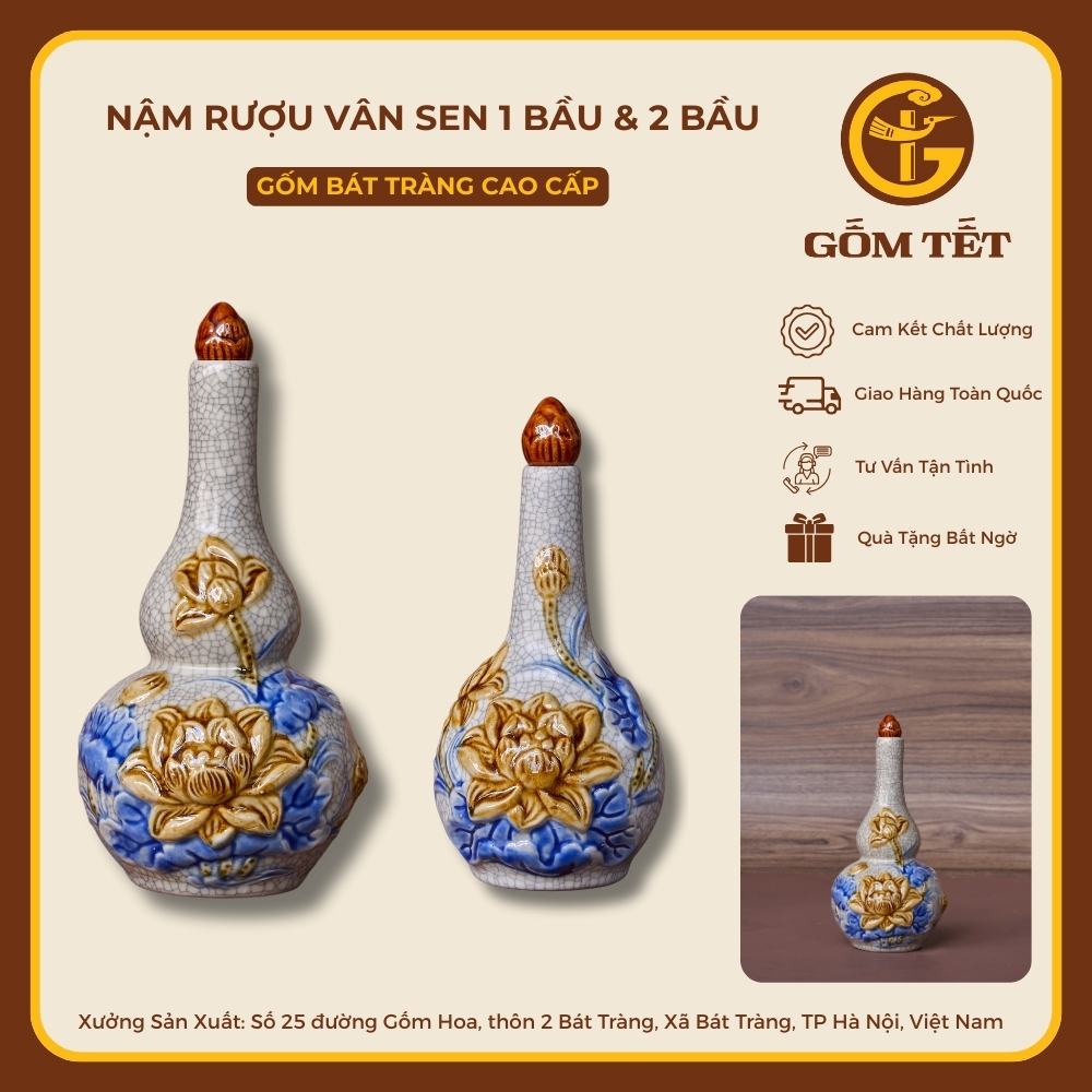 Nậm Rượu Vân Sen 1 Bầu & 2 Bầu Men Rạn