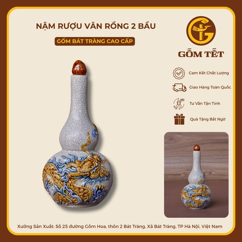 Nậm Rượu Vân Rồng 2 Bầu Men Rạn