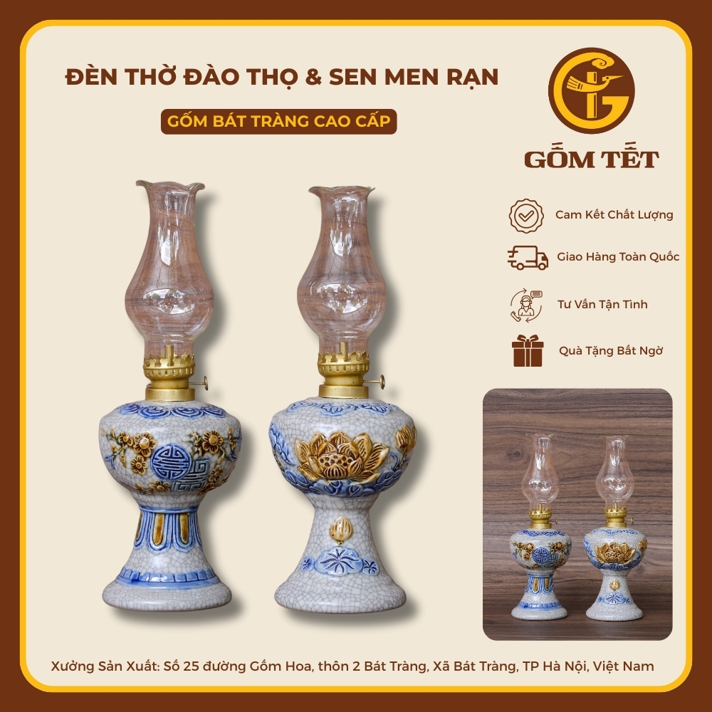 Đèn Thờ Đào Thọ & Sen Men Rạn