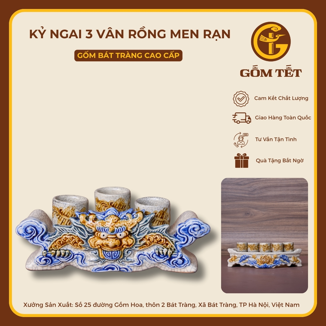 Kỷ Ngai 3 Vân Rồng Men Rạn