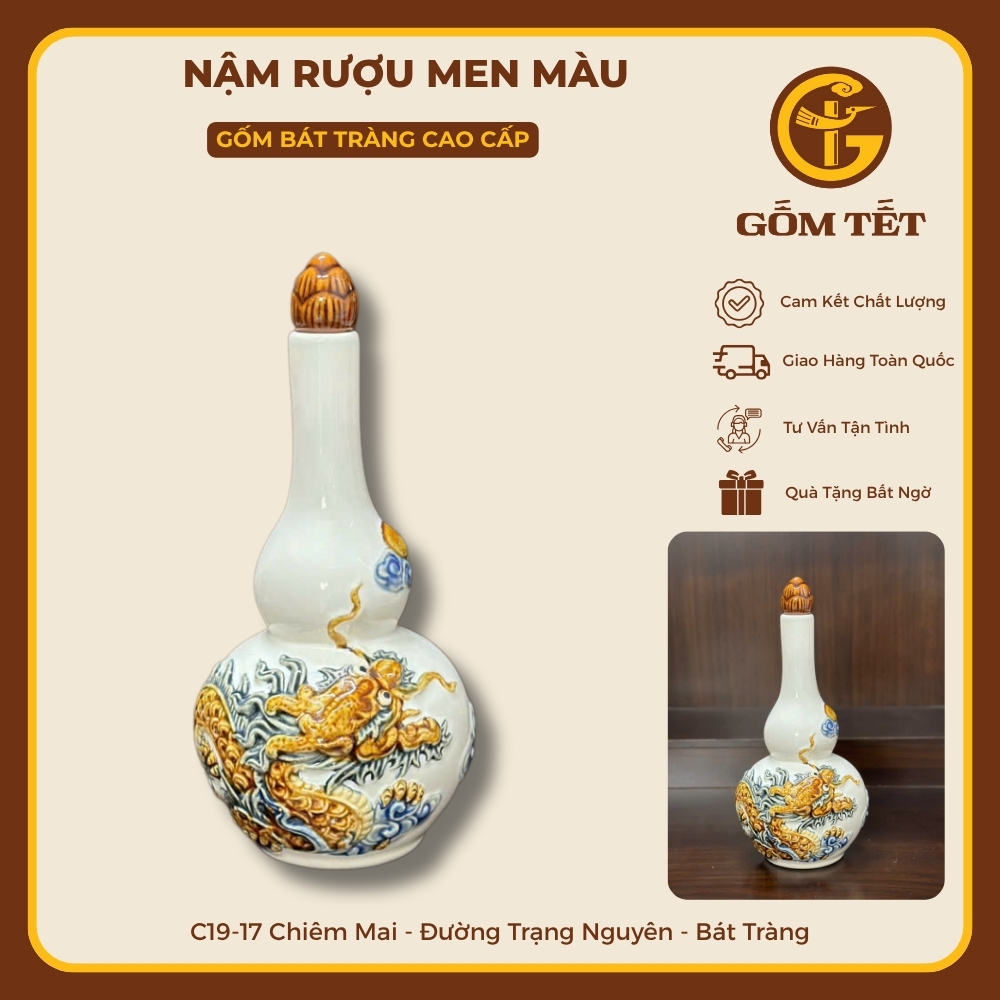Nậm Rượu Bầu Rồng 6 nam ruou men mau