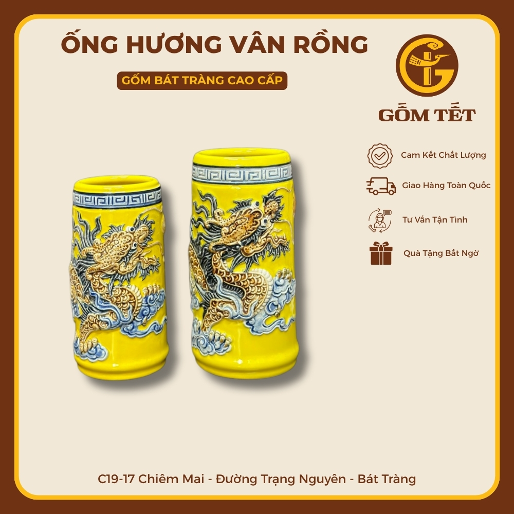 Ống Hương Vân Rồng Men Màu