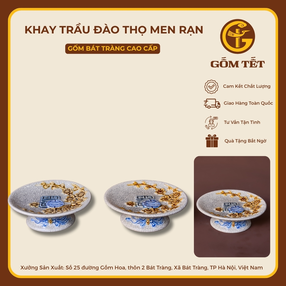 Khay Trầu Đào Thọ Men Rạn