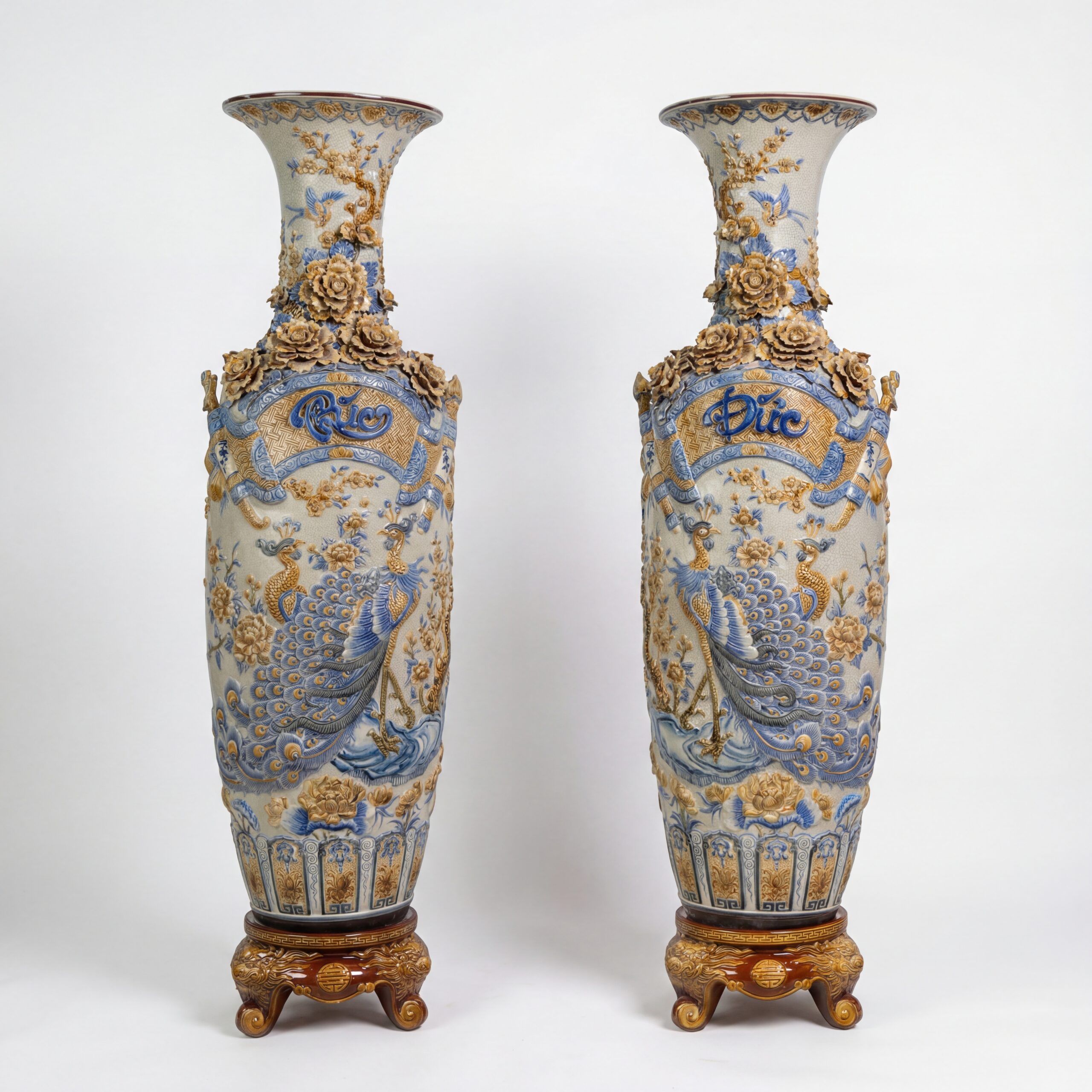 Lọ Lục Bình Phúc Đức Hoa Nổi Men Rạn