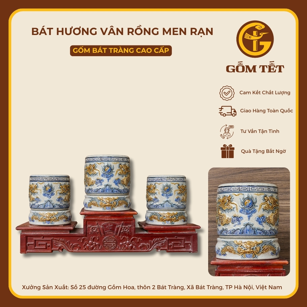 Bát Hương Vân Rồng Men Rạn
