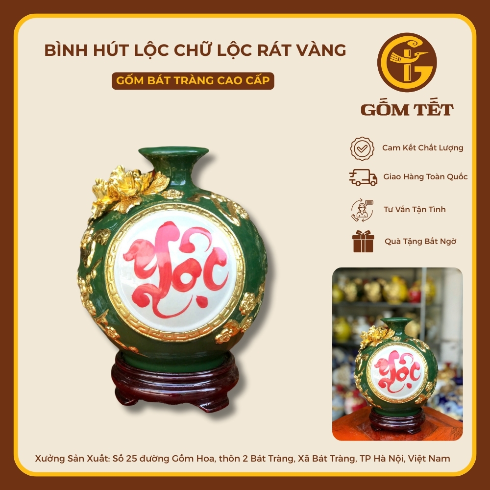 Bình Hút Lộc Chữ Lộc Rát Vàng
