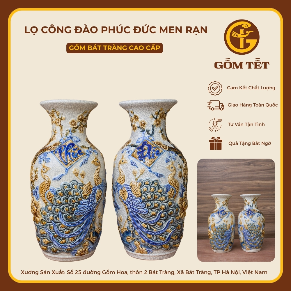 Lọ Công Đào Phúc Đức Men Rạn