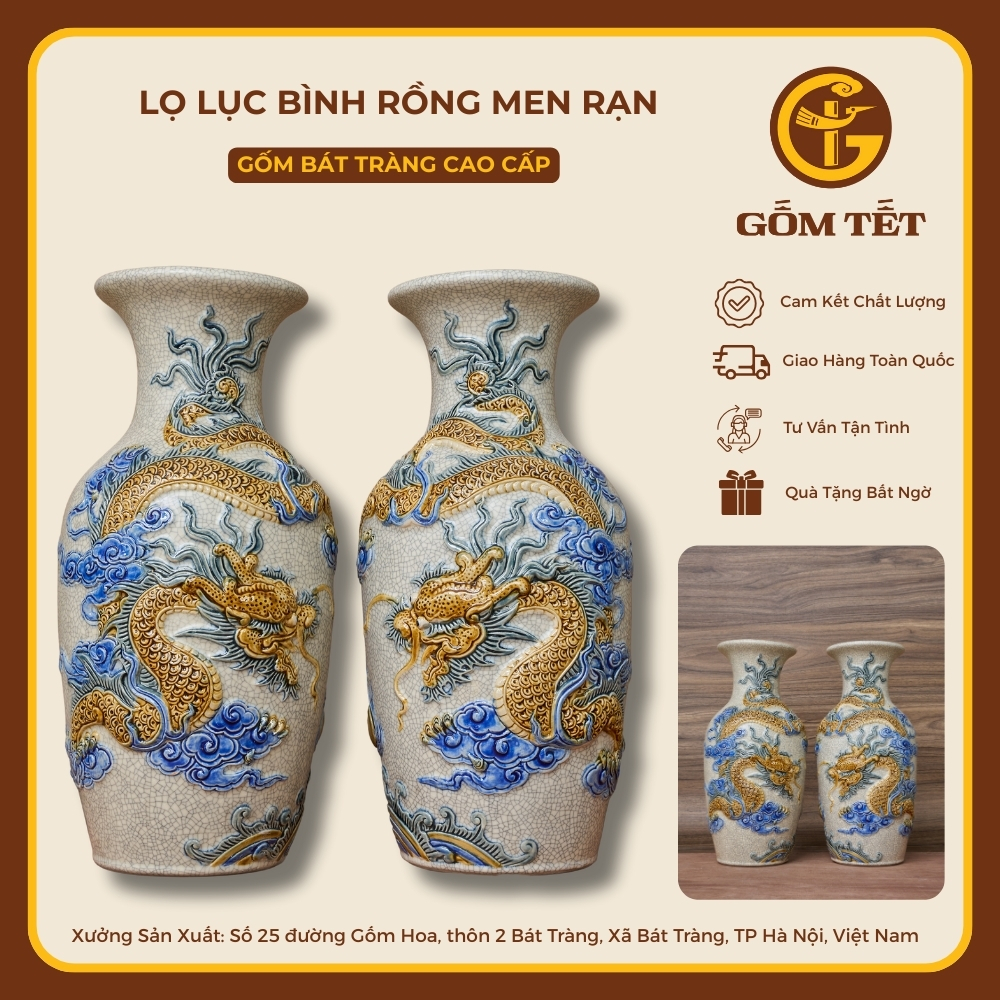 Lọ Lục Bình Rồng Men Rạn