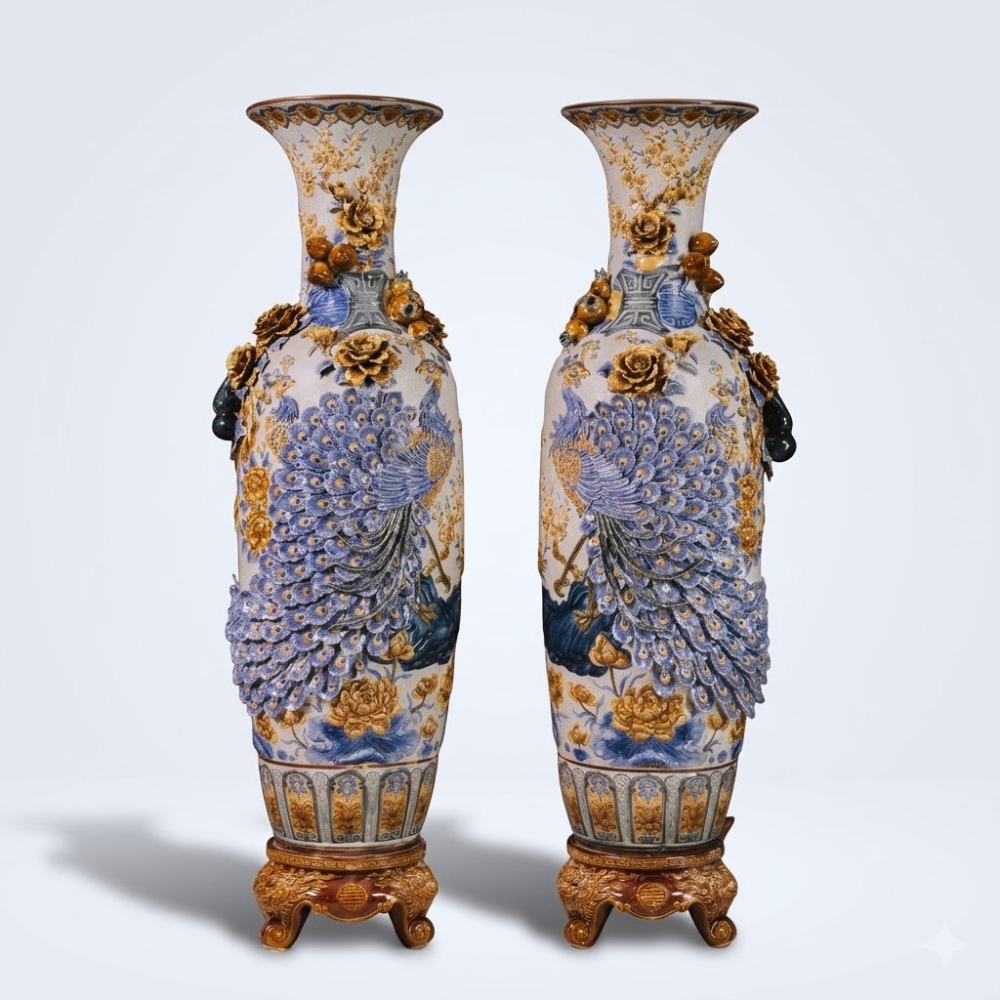 lục bình công đào đuôi kênh đơm hoa kết trái men rạn giả cổ