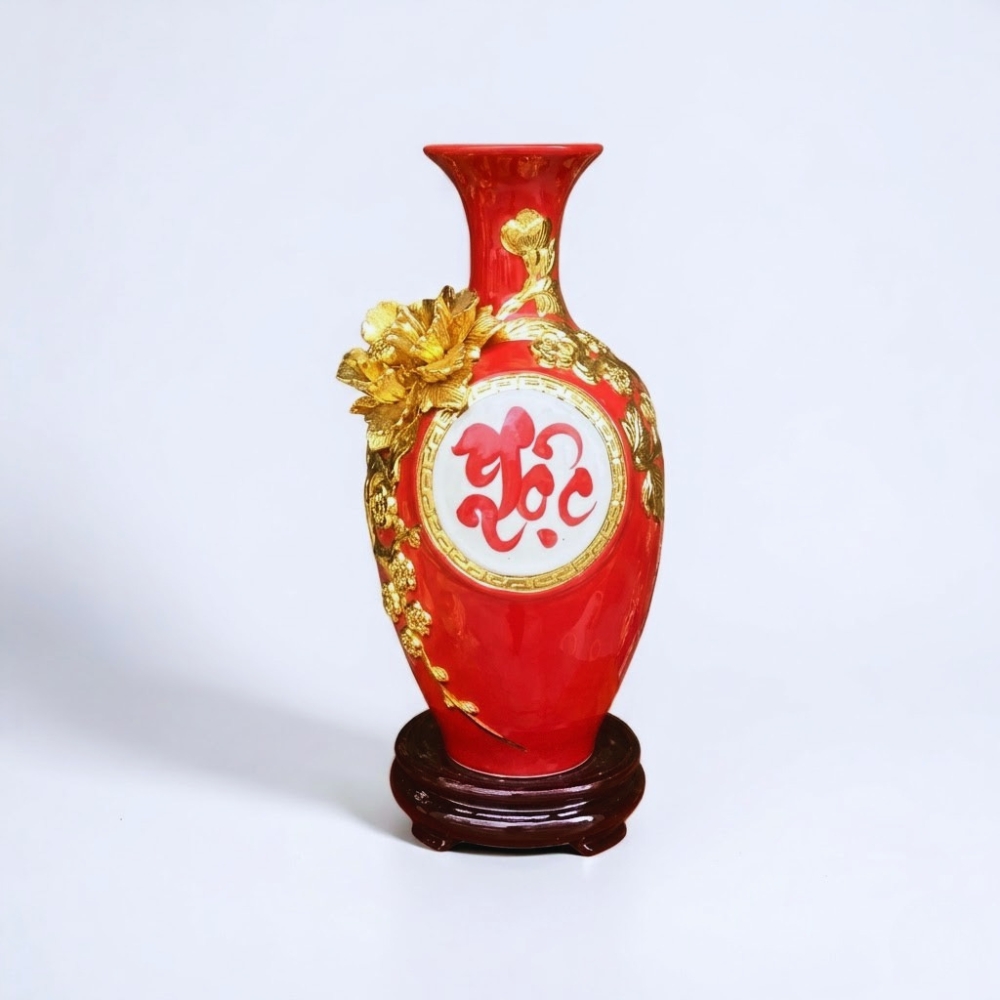 Gốm Tết - Xưởng Gốm Bát Tràng Cao Cấp bảo bình chữ lộc dát vàng