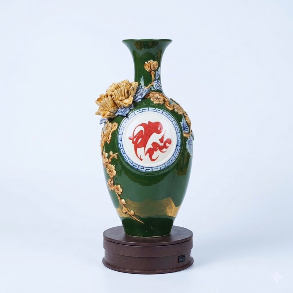 Gốm Tết - Xưởng Gốm Bát Tràng Cao Cấp bảo bình chữ phúc men màu