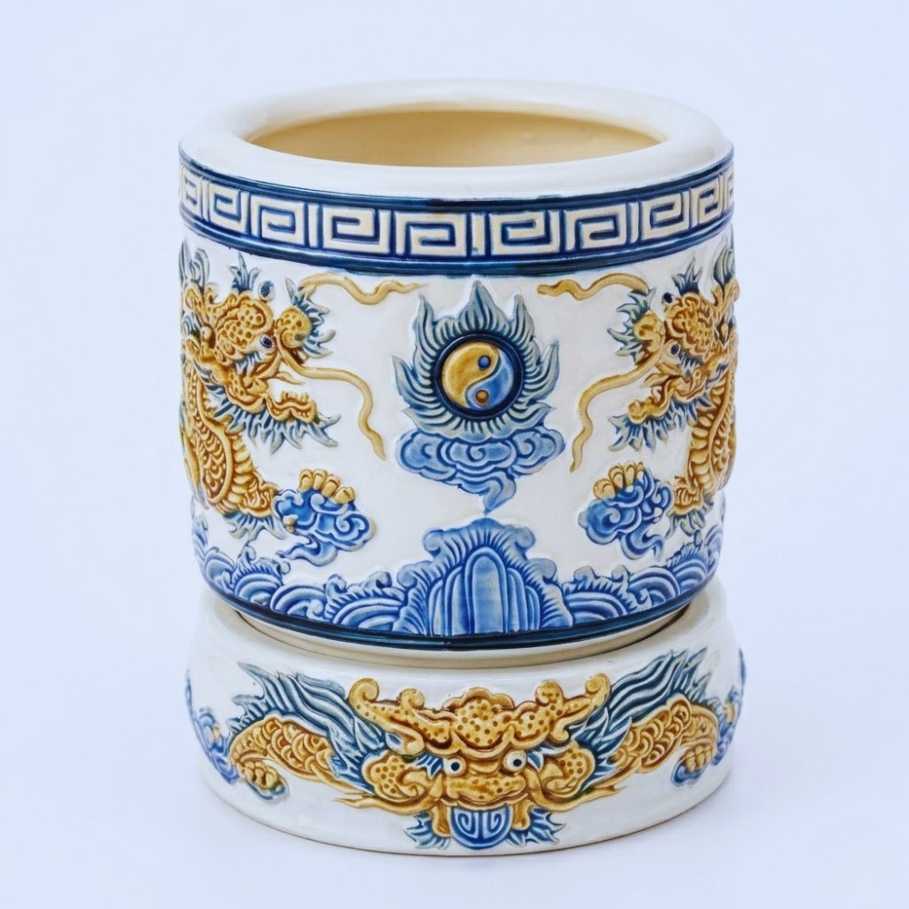 bát hương rồng men màu trắng