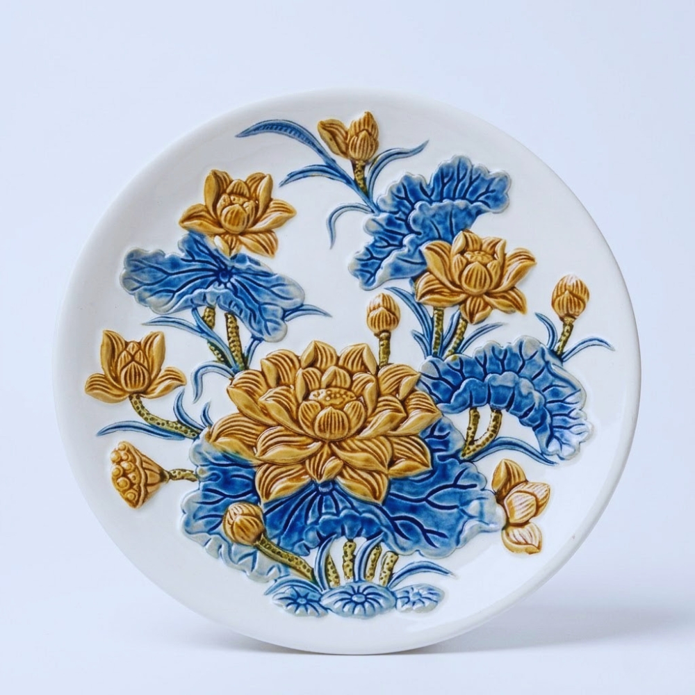 Bộ Mâm Bồng Sen Men Màu bo mam bong sen mau trang