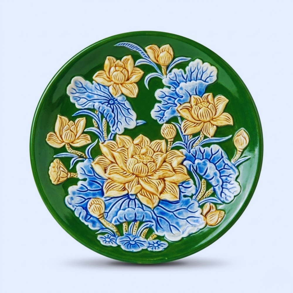 Bộ Mâm Bồng Sen Men Màu bo mam bong sen mau xanh la