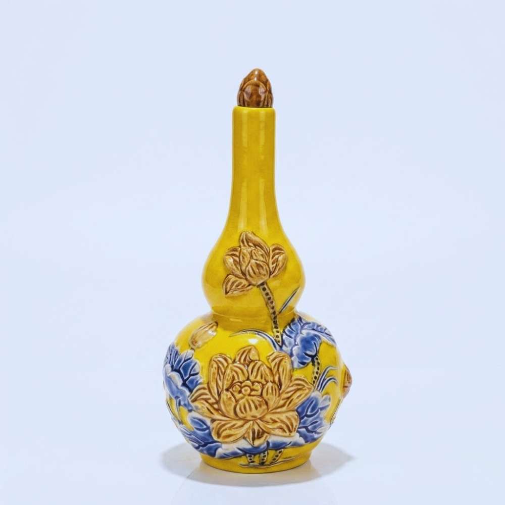 Nậm Rượu Sen 2 Bầu Men Màu