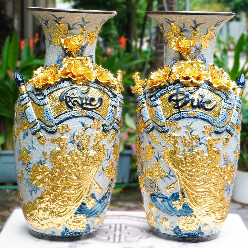 Lọ Lục Bình Cuốn Thư Phúc Đức Men Rạn H60